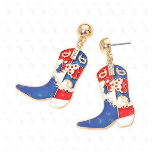 Patriotic Cowboy Boot Earrings Western Statement Jewelry